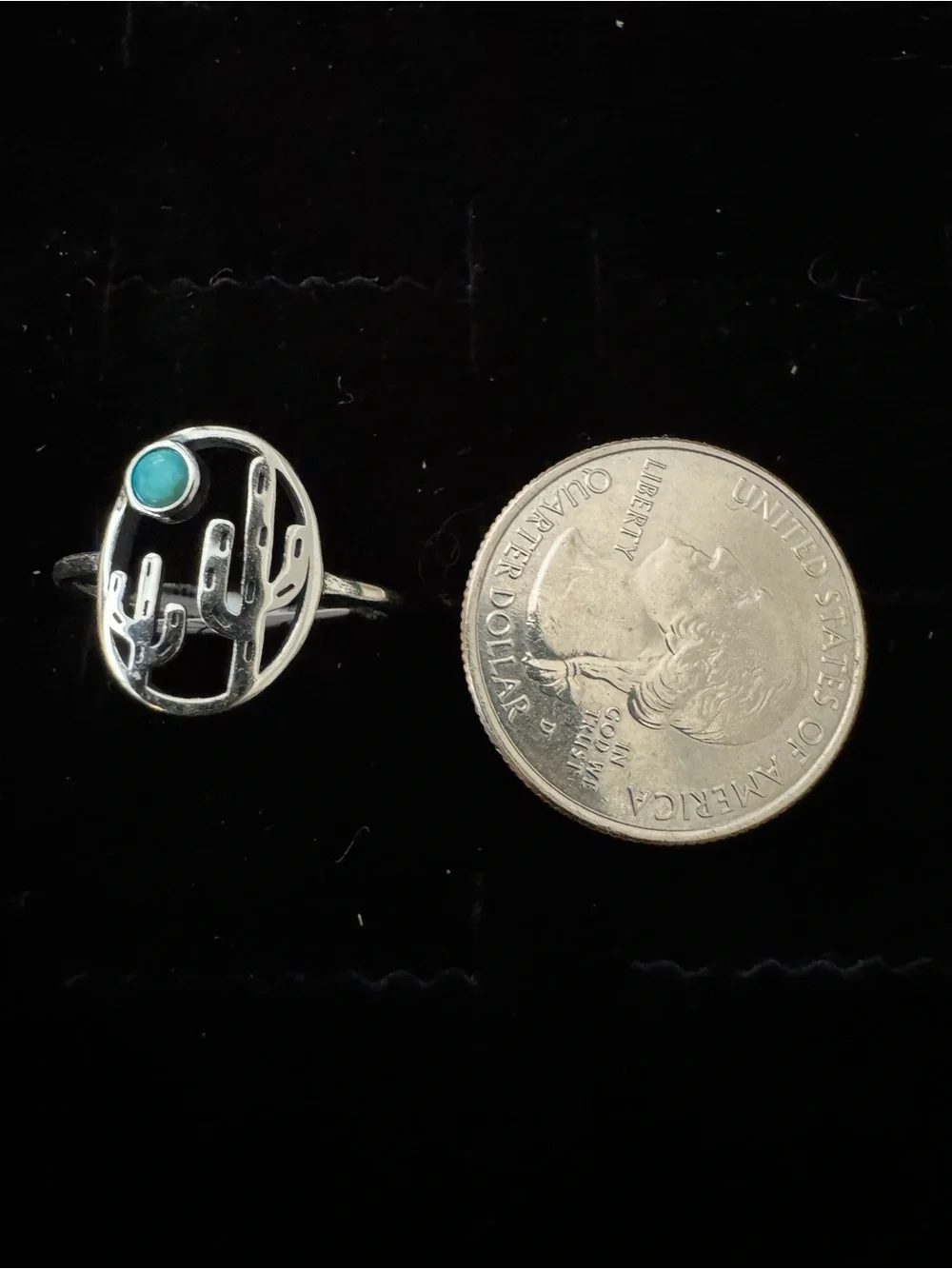 Sterling Silver Cactus Ring with Turquoise Stone‎ - Women's Jewelry